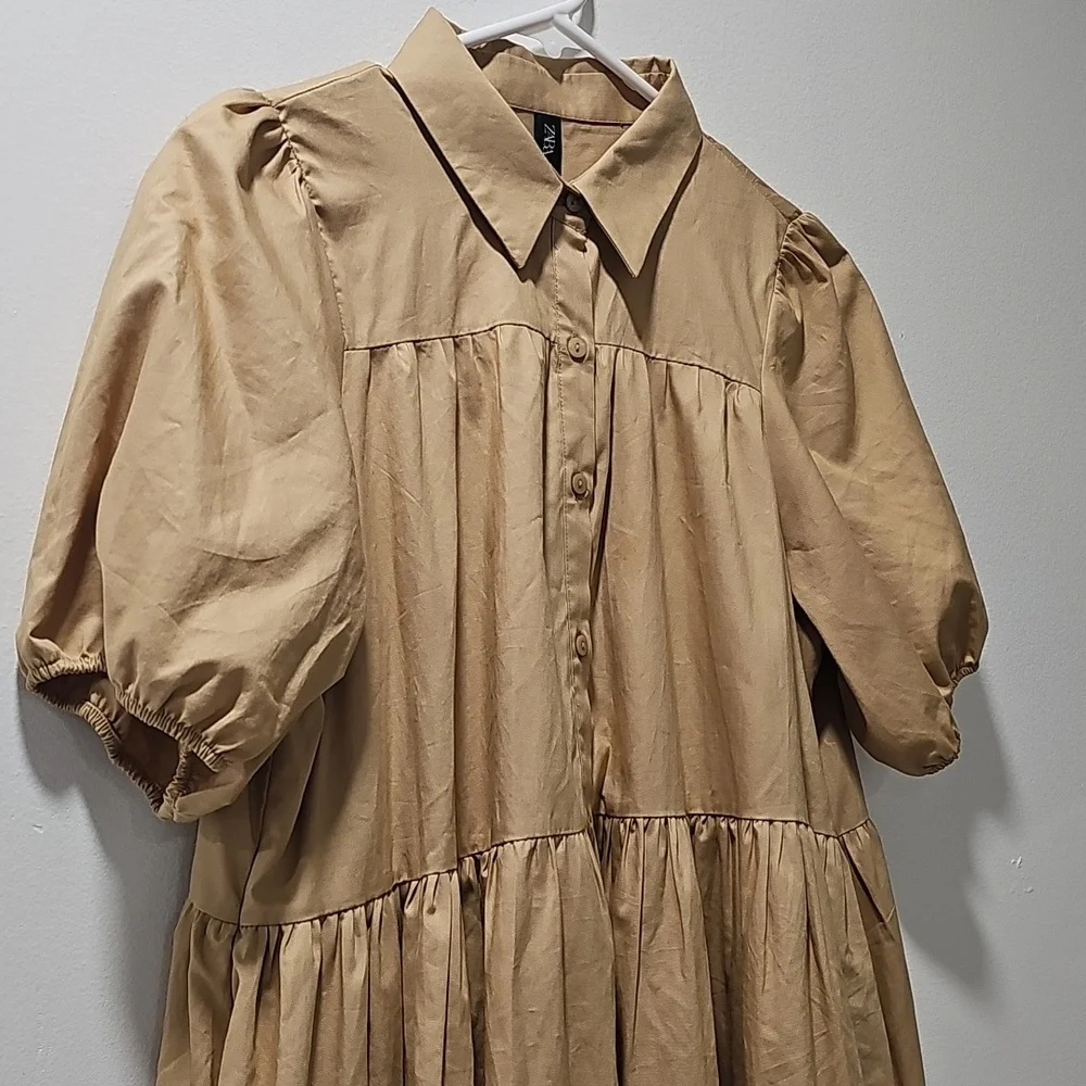 Zara Puff Button-Down Mini Dress Size‎ M - Picture 2 of 10